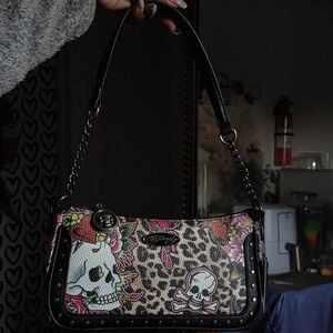(SOLD ON DEPOP) Ed Hardy Skull Leopard Print Shoulder/Crossbody Bag